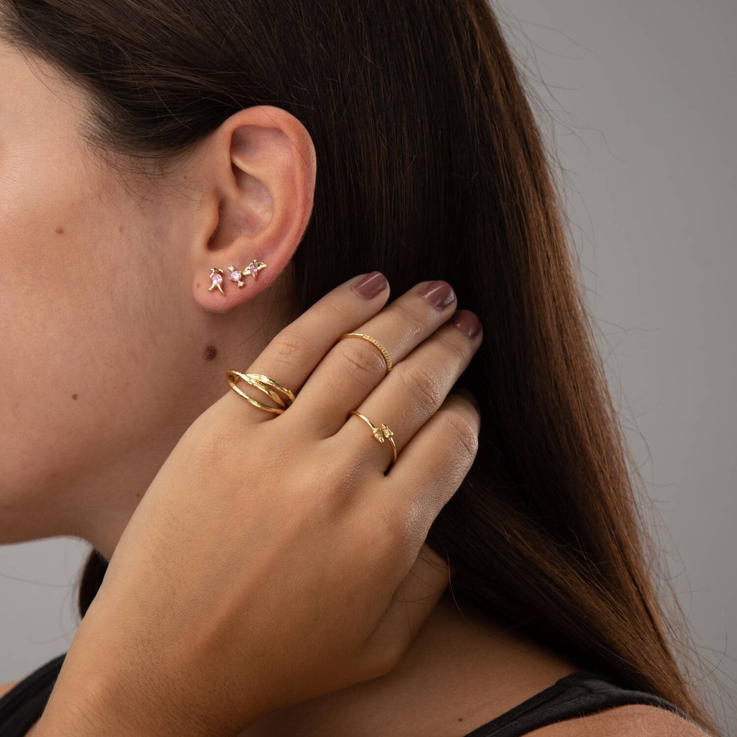 Anillo Plata Circonita - Corazón - Bañado oro y Plata Rodiada