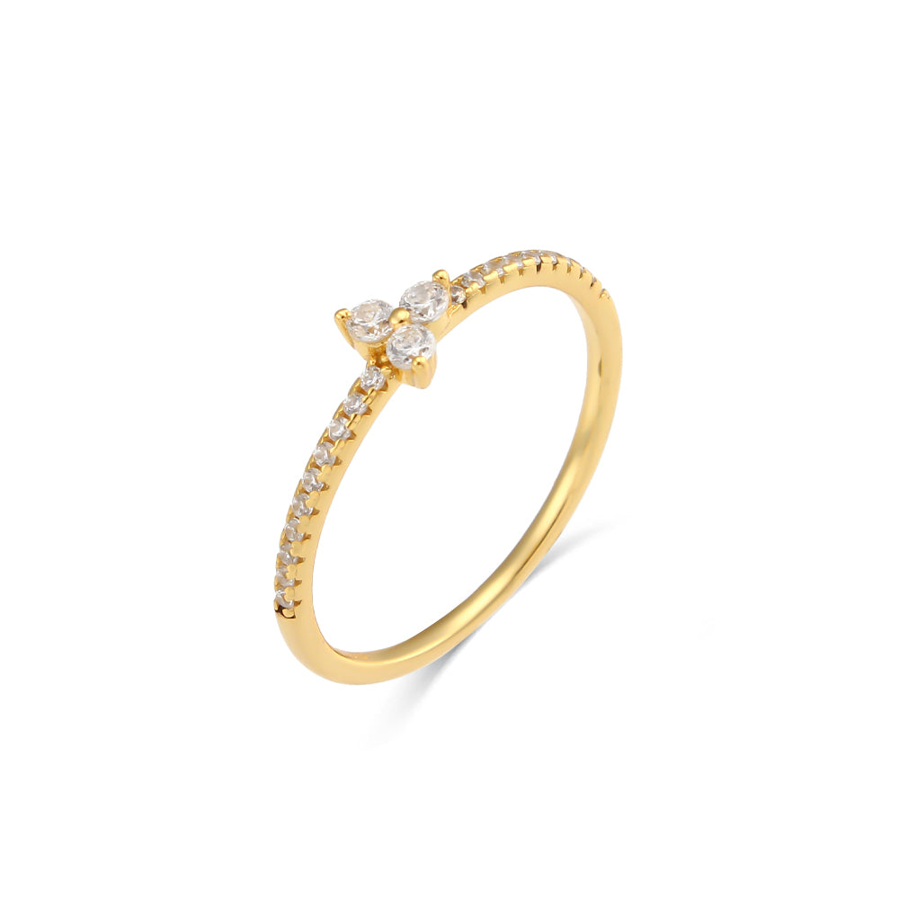 Anillo Flor Circonita - Bañado Oro y Plata Rodiada