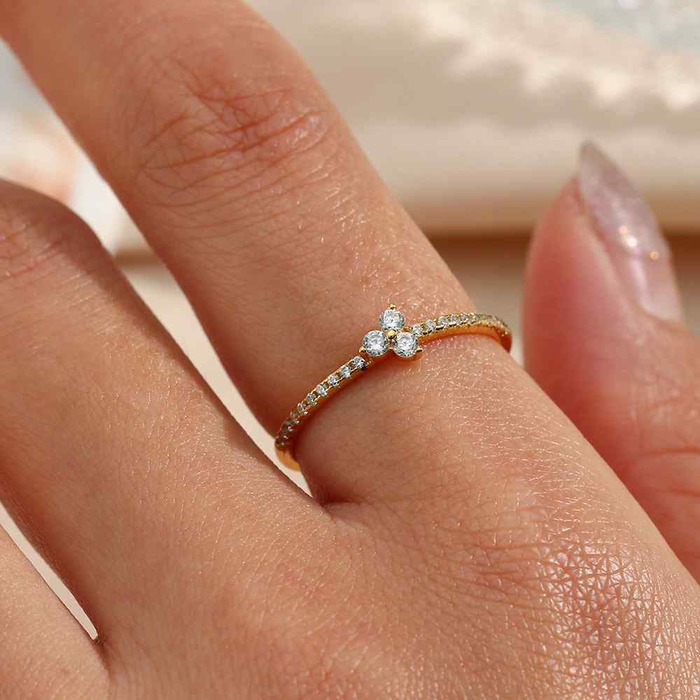 Anillo Flor Circonita - Bañado Oro y Plata Rodiada