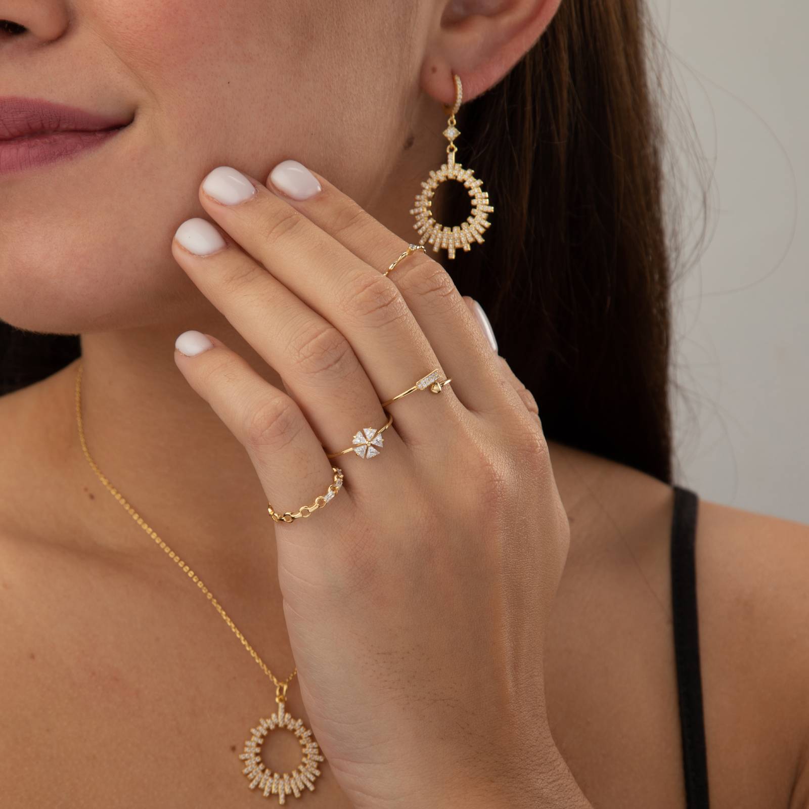 Anillo Cadena - Circonita - Plata Bañado Oro y Plata Rodiada