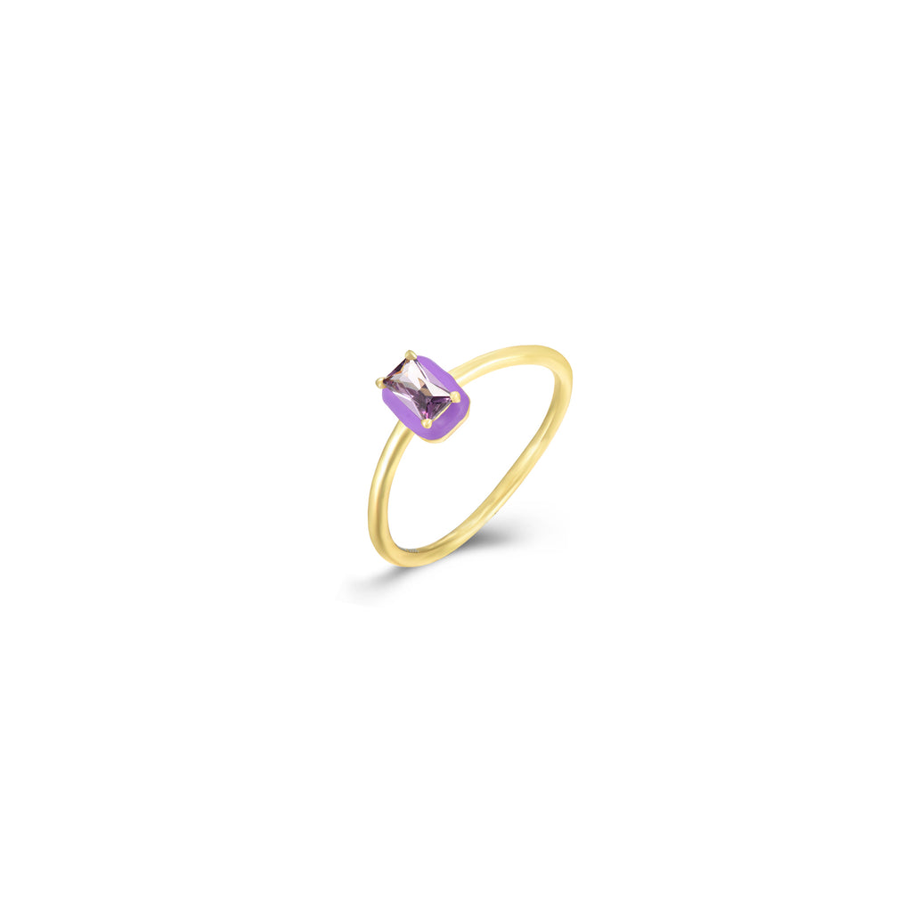 Anillo Rectangular - Circonita - Enamel - Bañado Oro