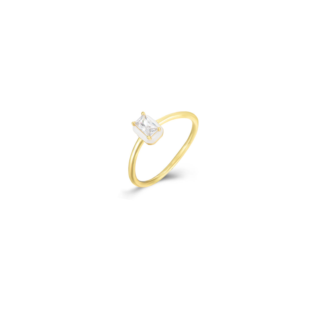 Anillo Rectangular - Circonita - Enamel - Bañado Oro