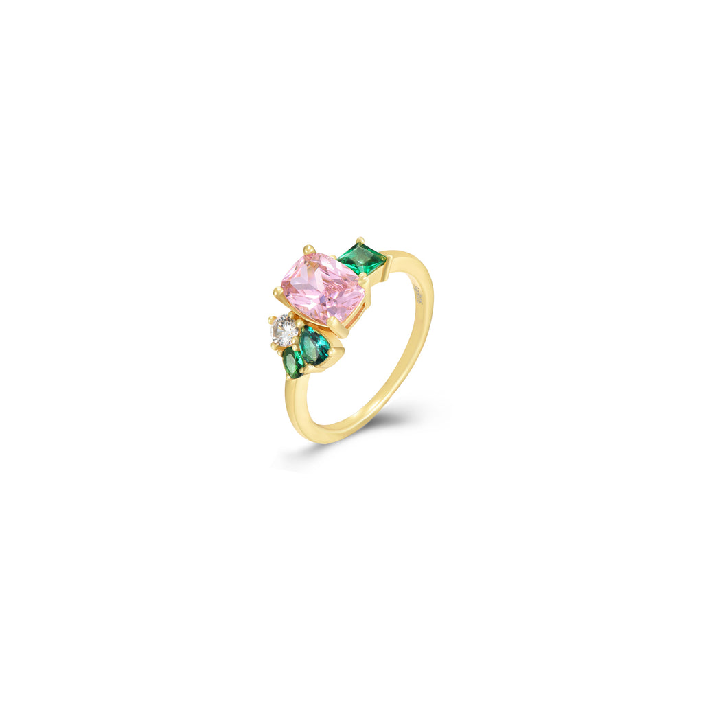 Anillo Circonita Multi - Oval - 8 mm - Bañado Oro