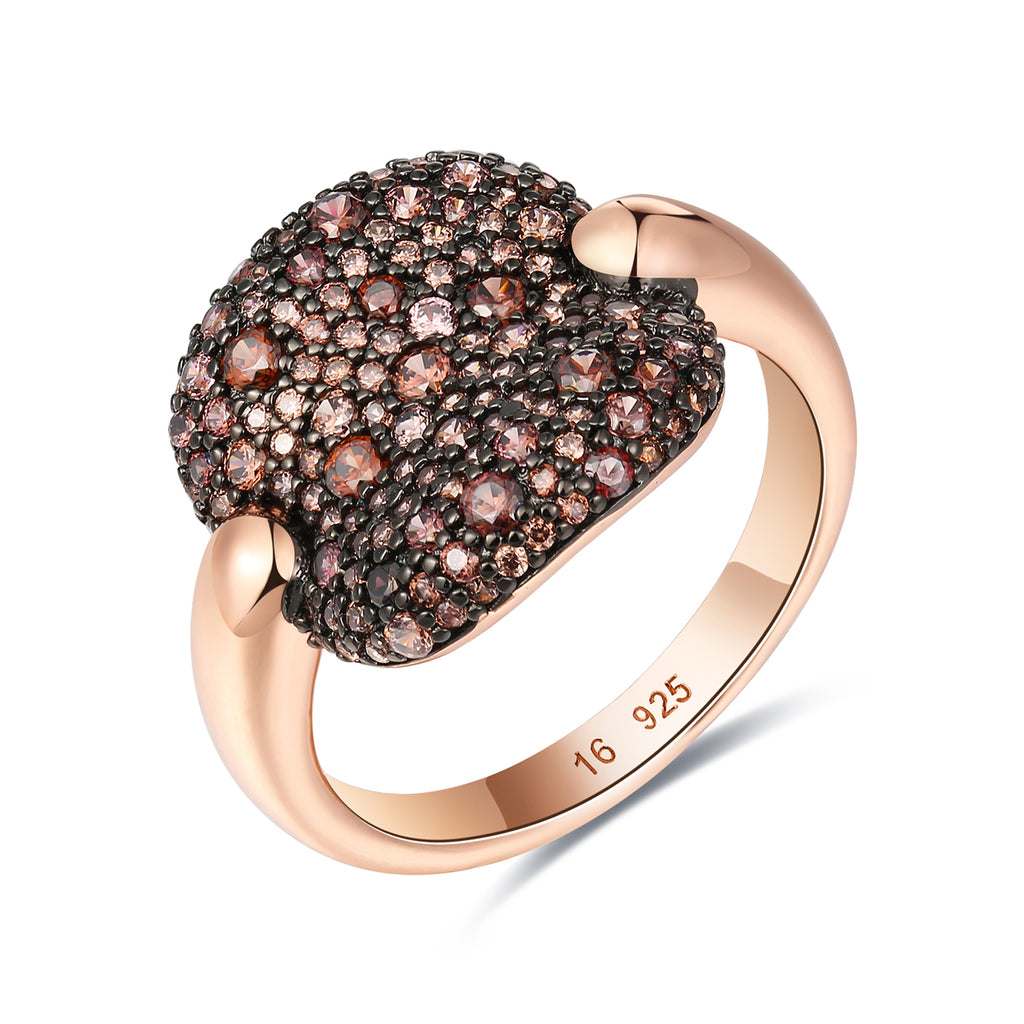 Anillo Cuadrado 15mm - Circonita Chocolate - Bañado Oro Rosa
