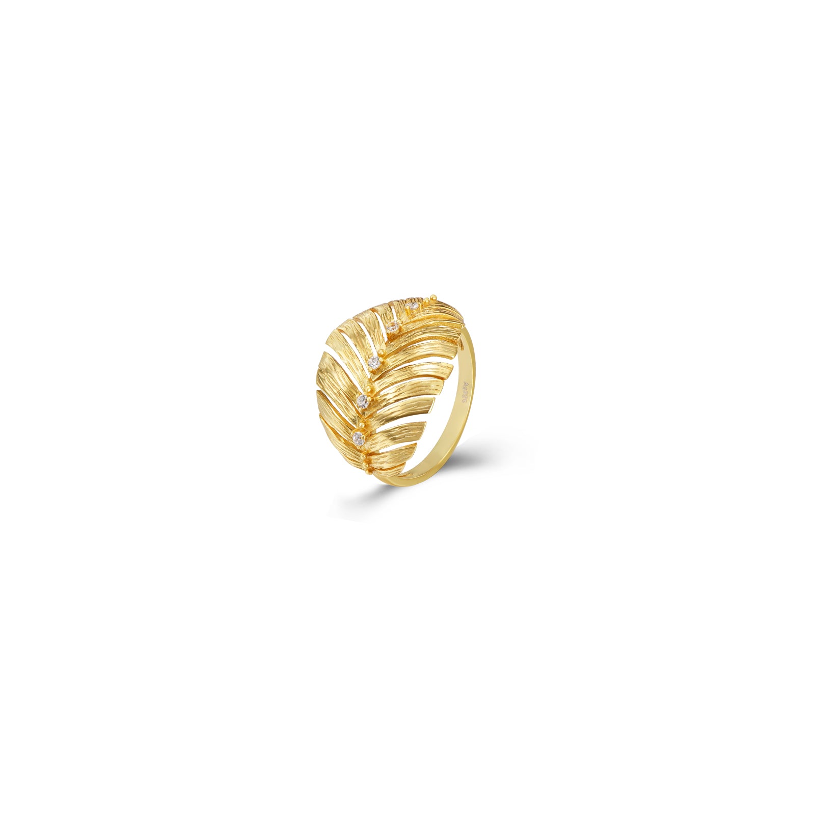 Anillo Pluma - Circonita - 16*20mm - Bañado Oro y Plata Rodiada