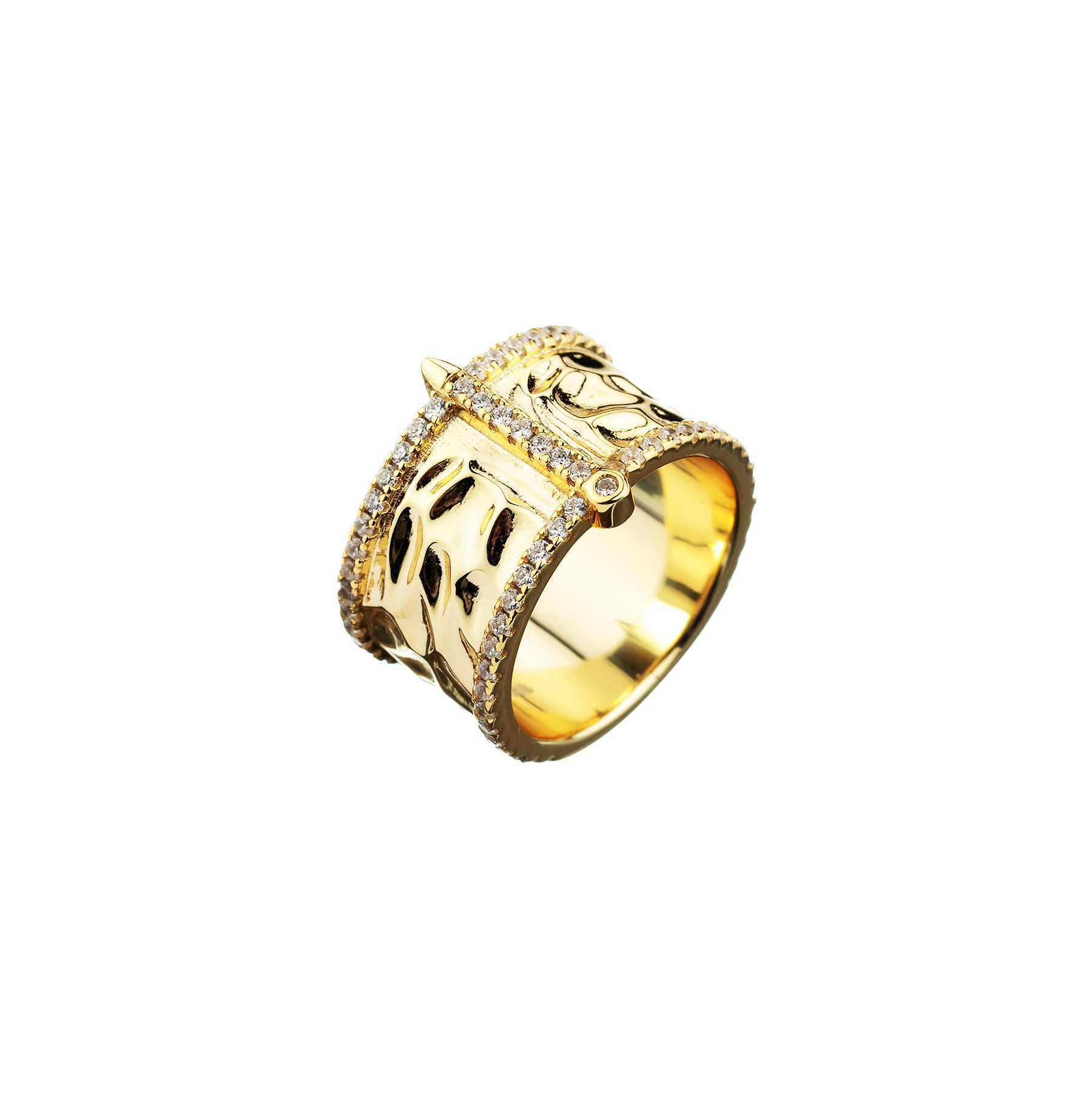 Anillo Circonita - Martillado 11,5mm - Bañado Oro