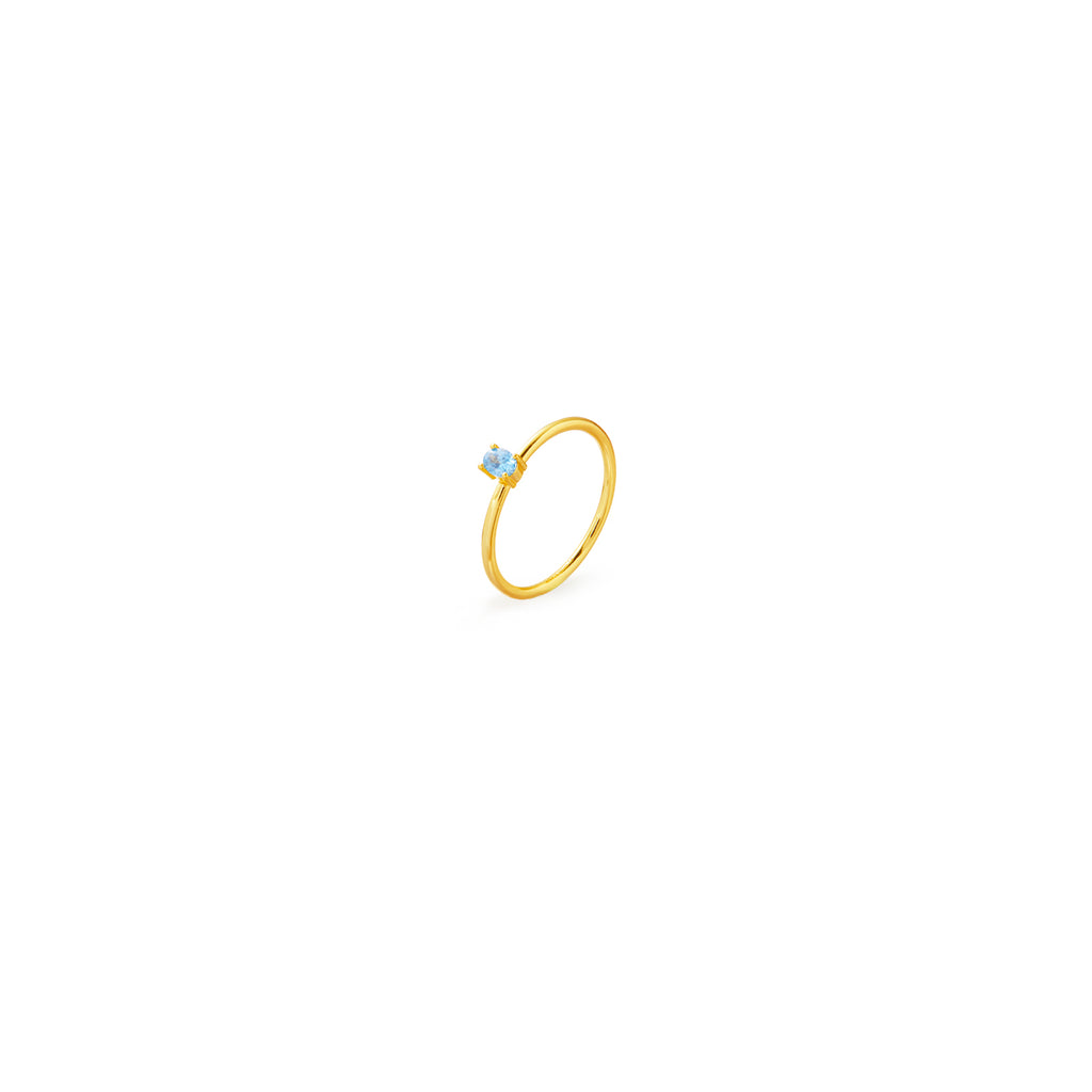Anillo Plata Circonita - Topacio Azul - Bañado Oro
