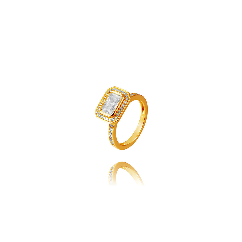 Anillo Talla Esmeralda 9*12mm Bañado Oro y Plata Rodiada