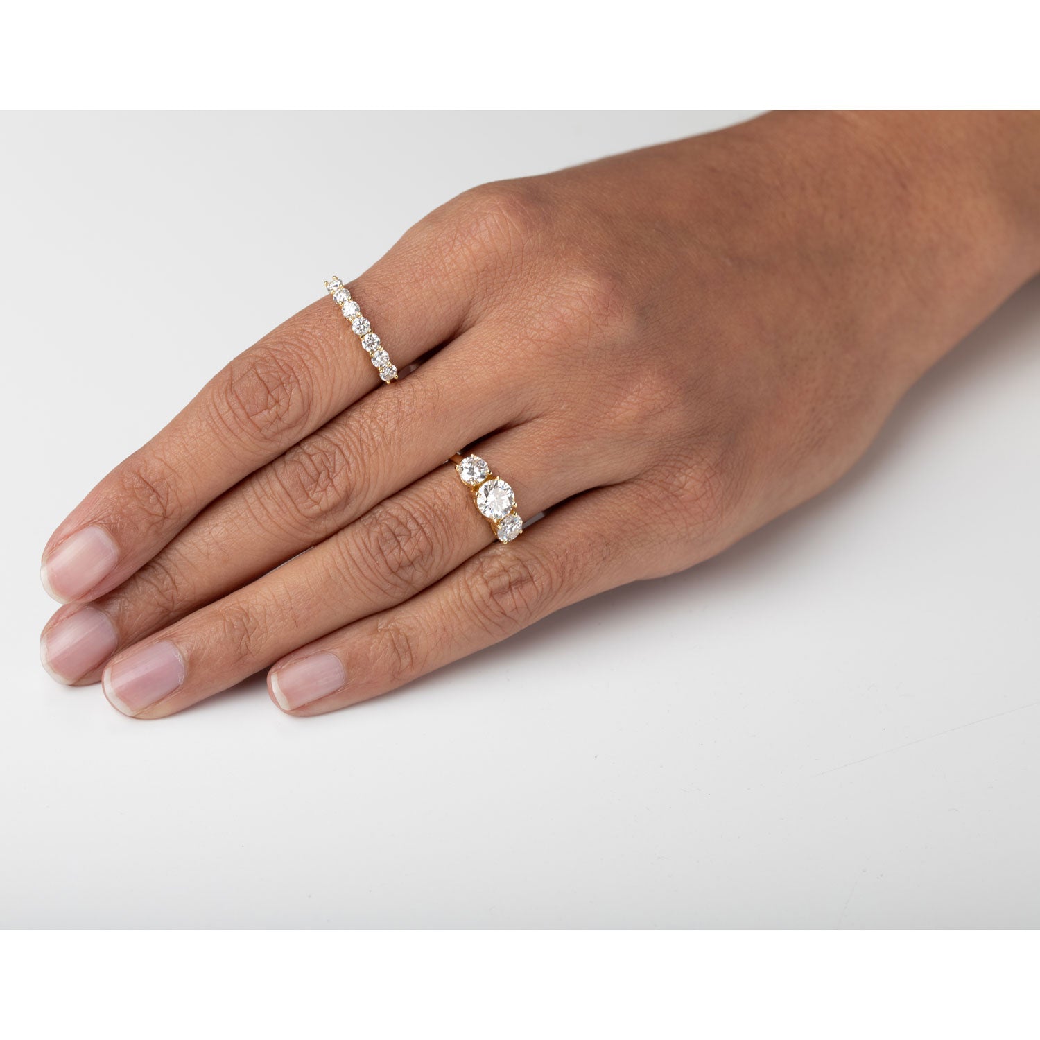 Anillo Plata Moissanita - 6,5 mm - Bañado Oro y Plata Rodiada