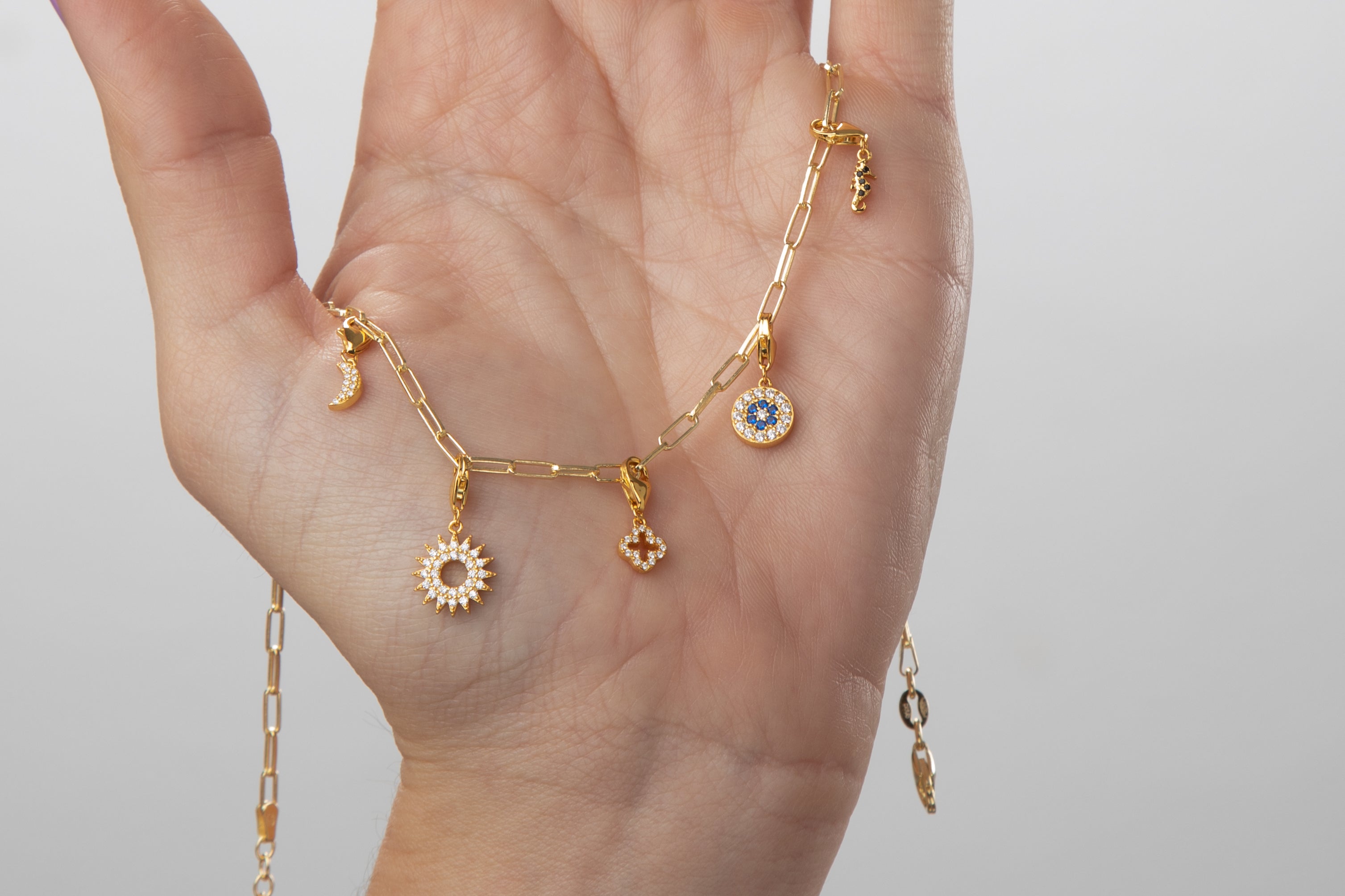 Charm Circonita - Luna 6,5*4 mm - Plata Bañado Oro Y Plata Rodiada