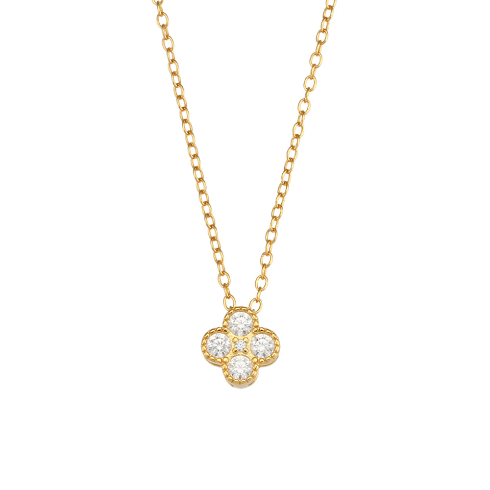 Collar Flor Circonita - 38 + 5 cm - Bañado Oro y Plata Rodiada