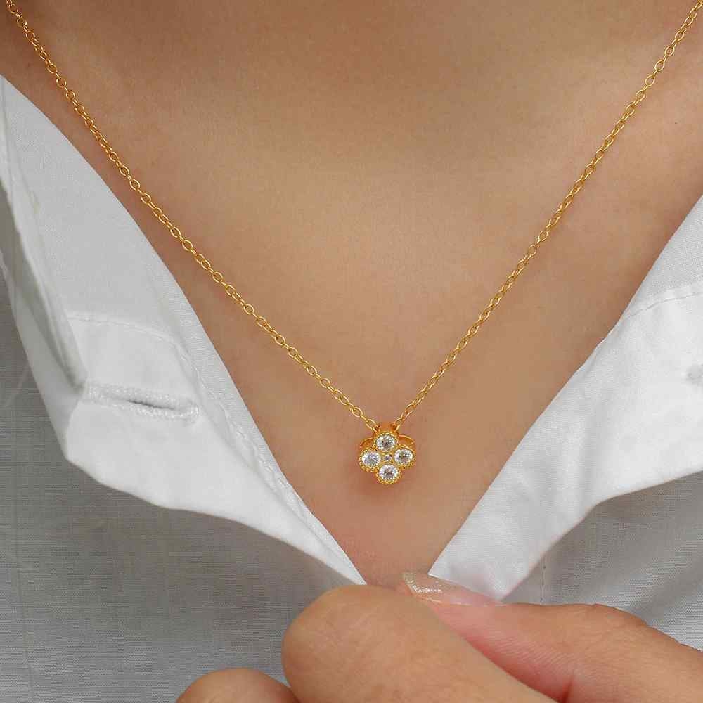 Collar Flor Circonita - 38 + 5 cm - Bañado Oro y Plata Rodiada