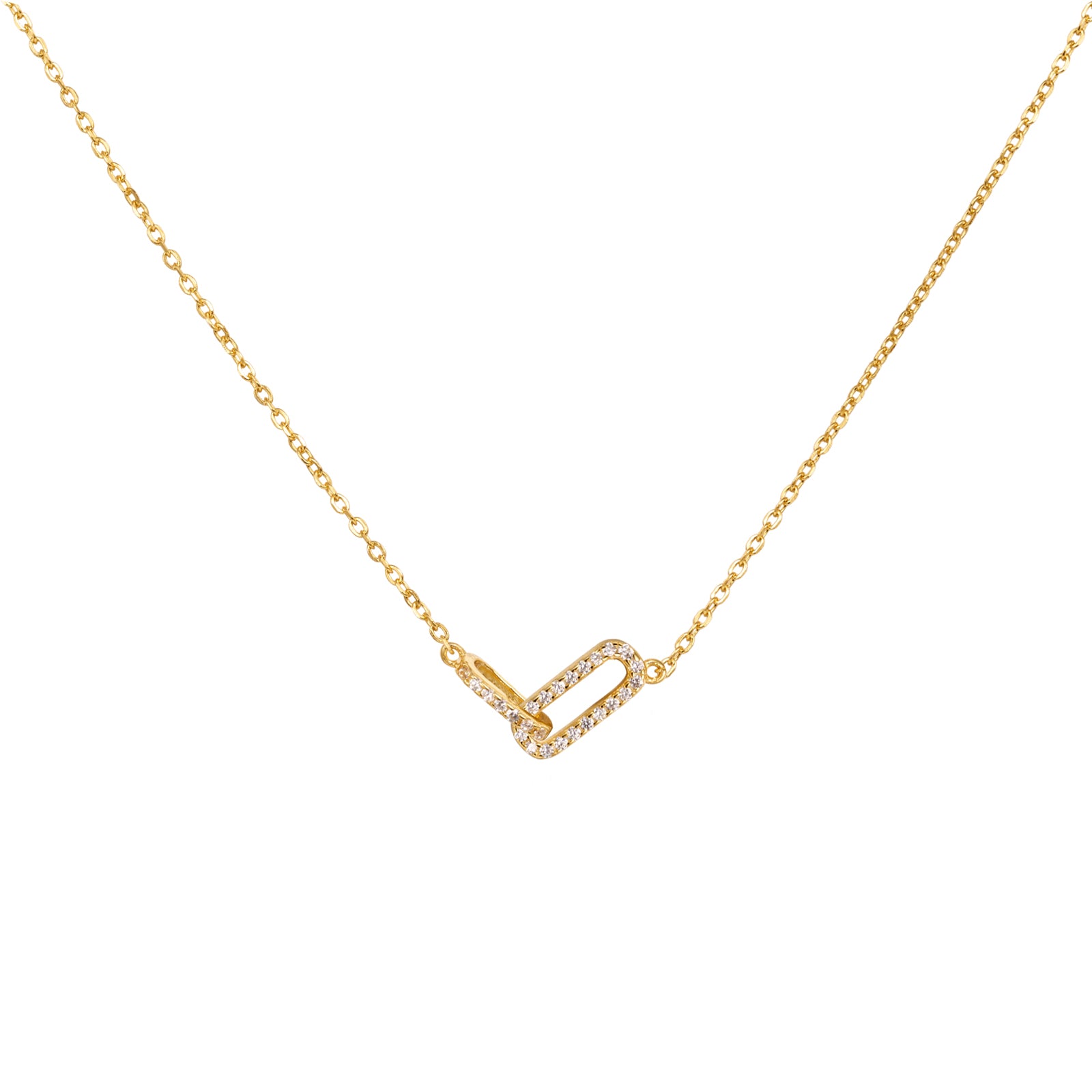 Collar Eslabón 17mm - Circonita - 38+5cm - Bañado Oro y Plata Rodiada