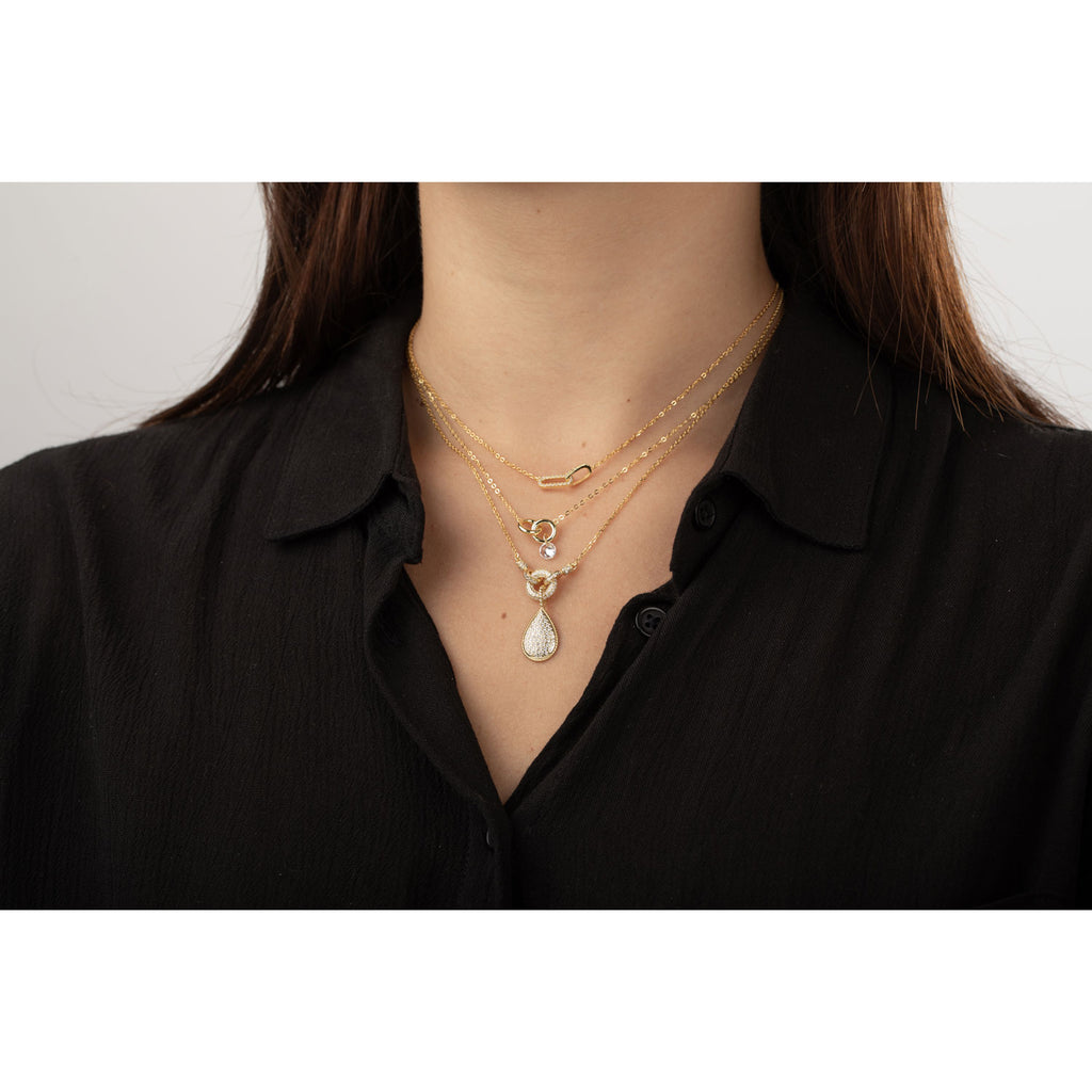 Collar Eslabón 17mm - Circonita - 38+5cm - Bañado Oro y Plata Rodiada