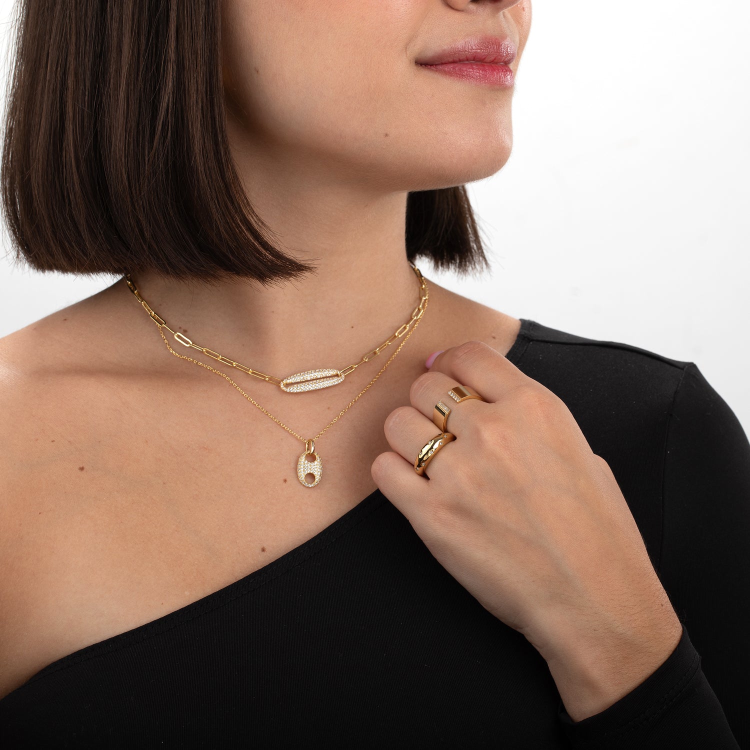 Collar Circonita -Eslabón 16*10 - 37+5cm - Bañado Oro