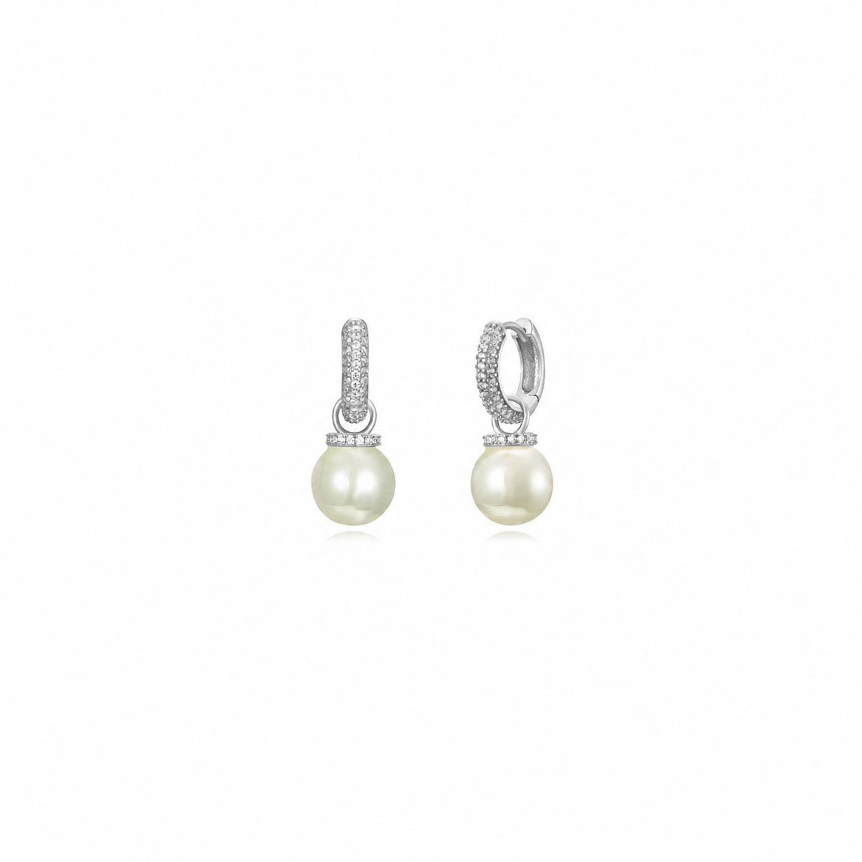 Pendientes Aro Minerales Perla - Circonita - 13+11 mm - Bañado oro y Plata Rodiada