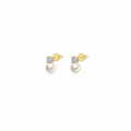 Pendientes Minerales Perla Cultivada - Circonita Blanca - 10 mm - Bañado oro y Plata Rodiada