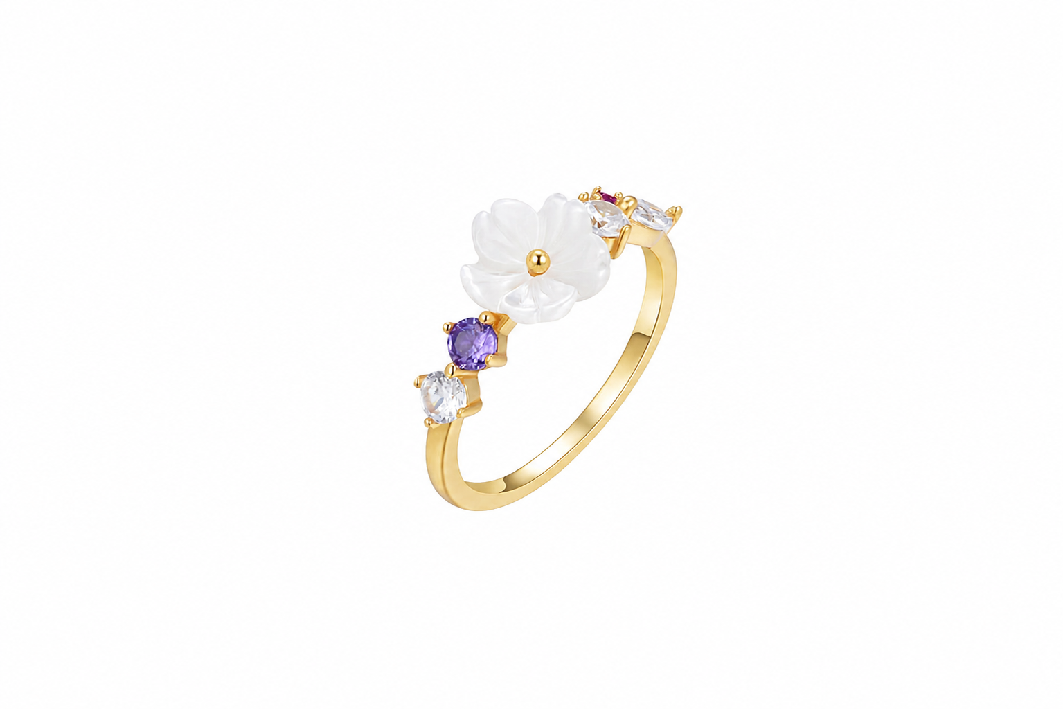 Anillo plata 925 flor de nacar mix de zirconitas