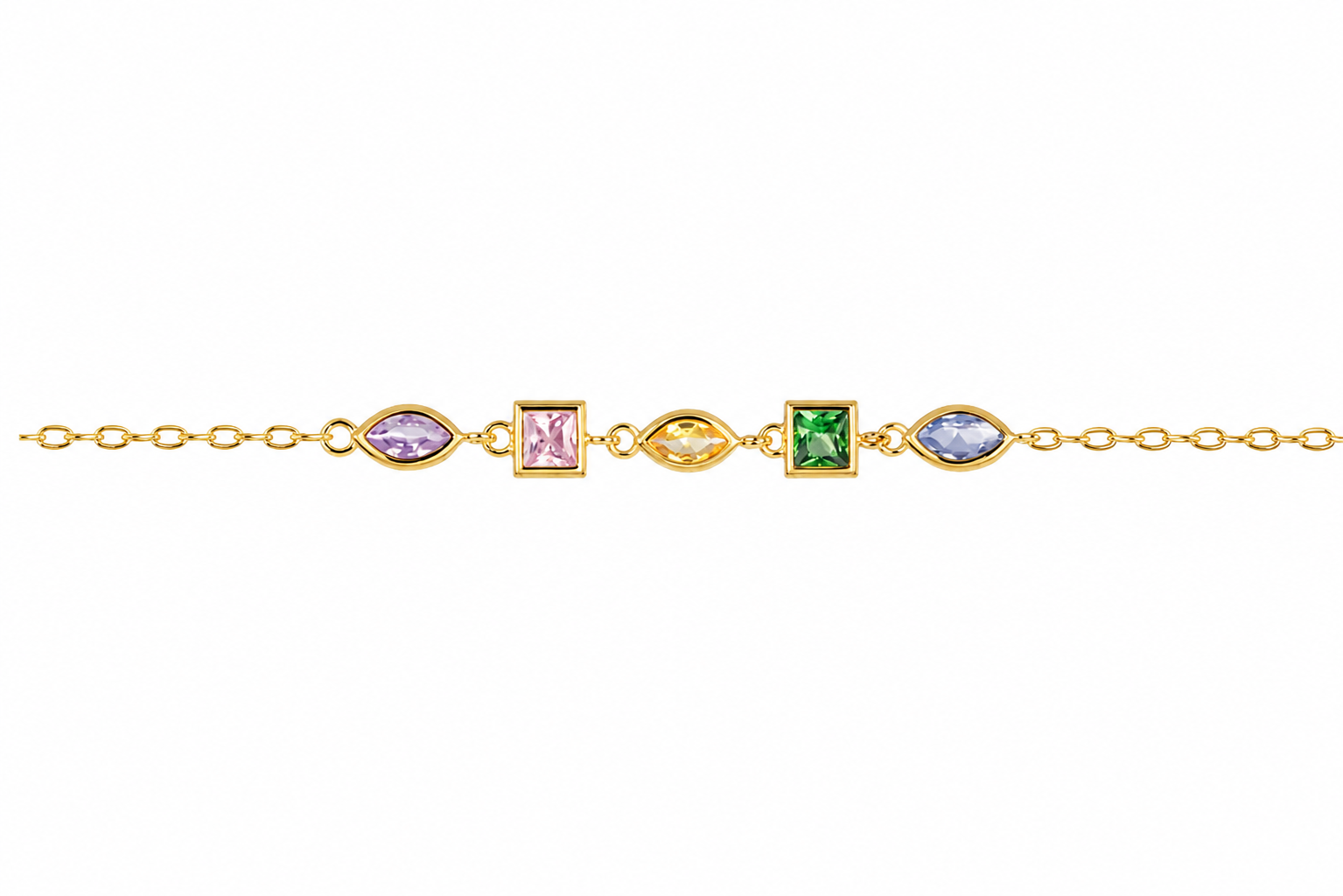 Sterling silver mix of shapes and colors cubic zirconia bracelet