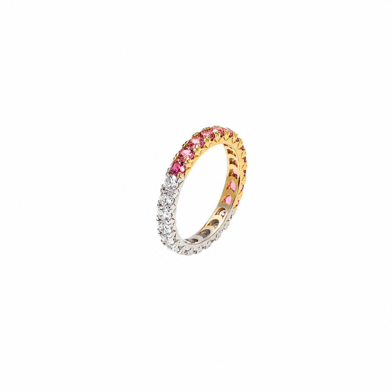 Anillo plata 925 alianza circonitas rosas y blancas