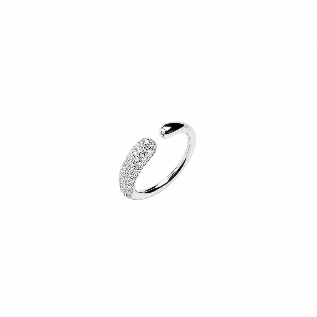 Anillo plata 925 círculo abierto gota alargada con circonitas