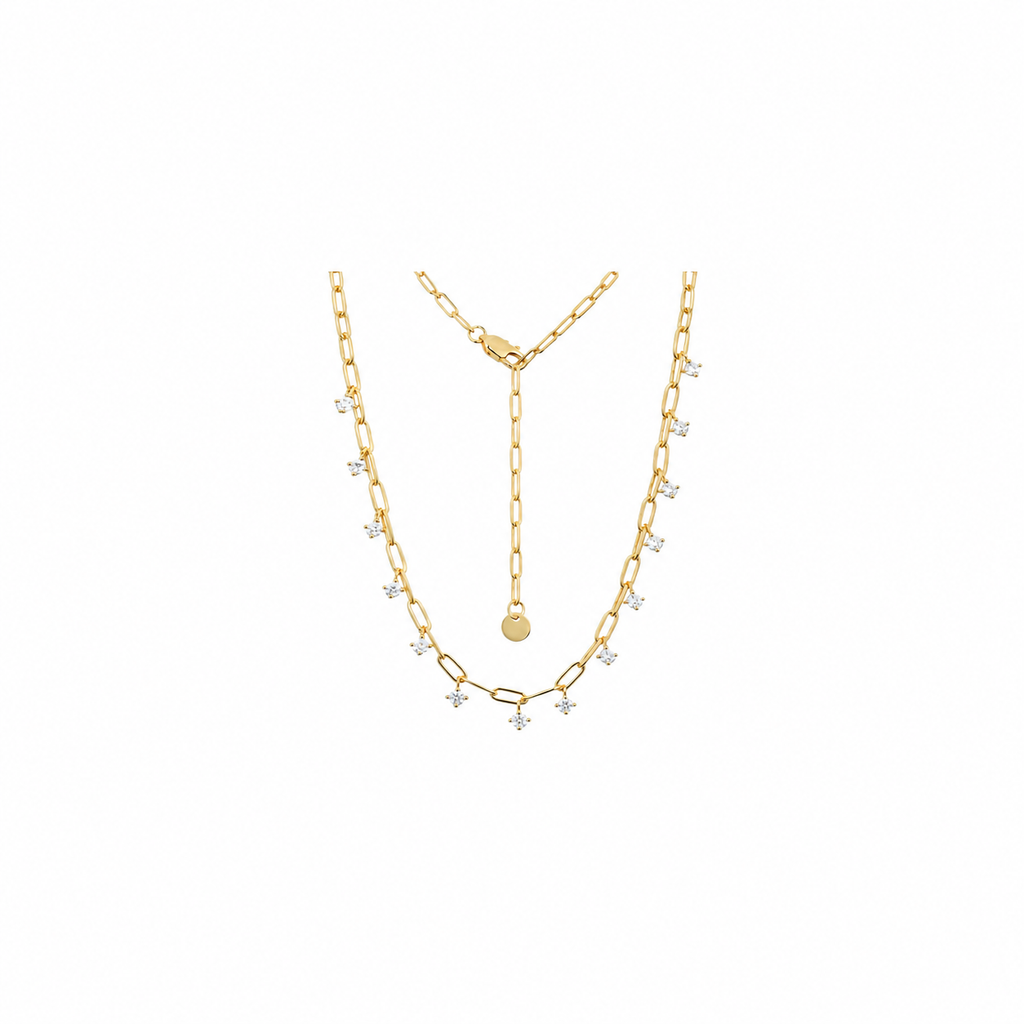 Collar plata 925 eslabón alargado de hilo redondo con zirconita