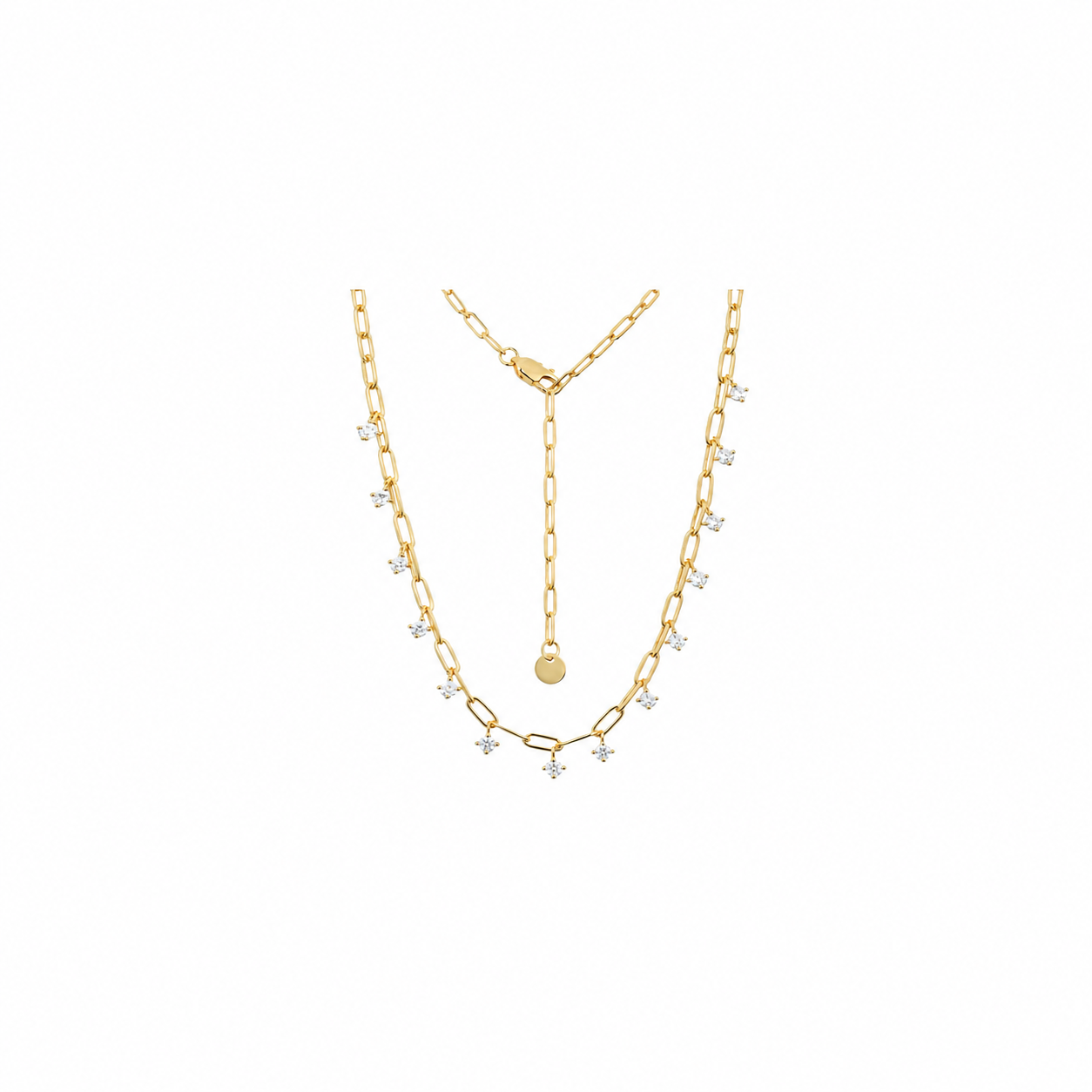 Collar plata 925 eslabón alargado de hilo redondo con zirconita