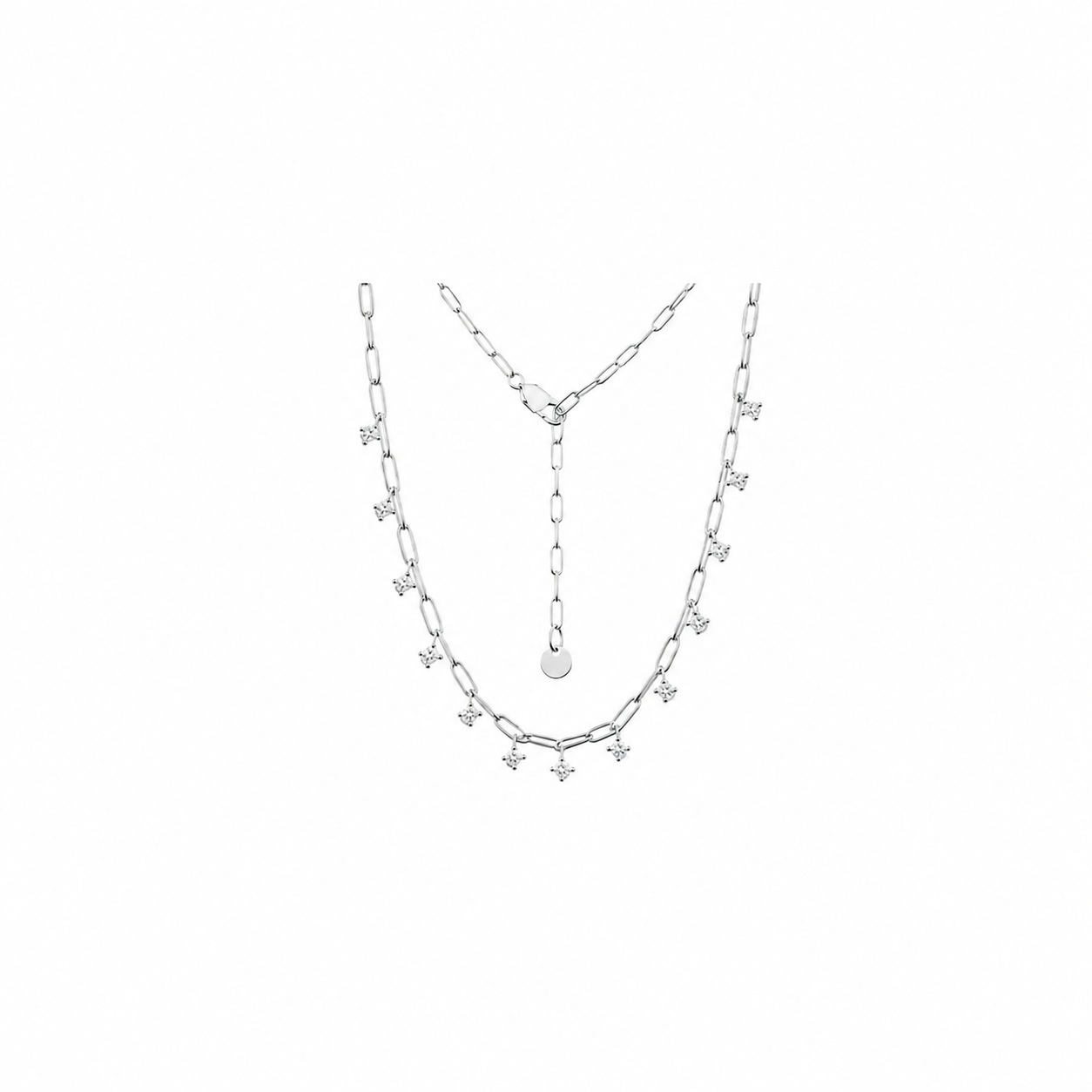 Collar plata 925 eslabón alargado de hilo redondo con zirconita