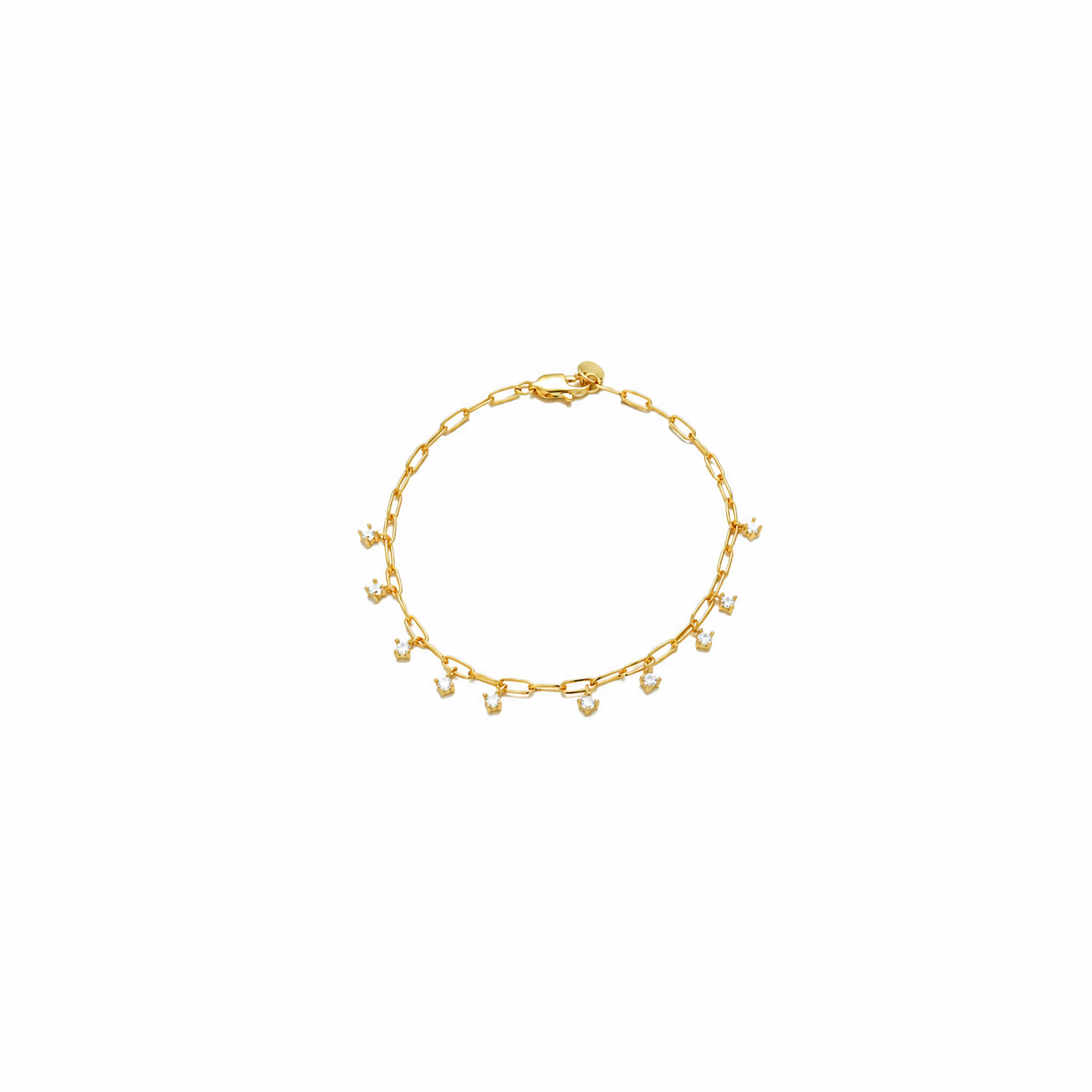 Pulsera plata 925 eslabón alargado de hilo redondo con zirconita