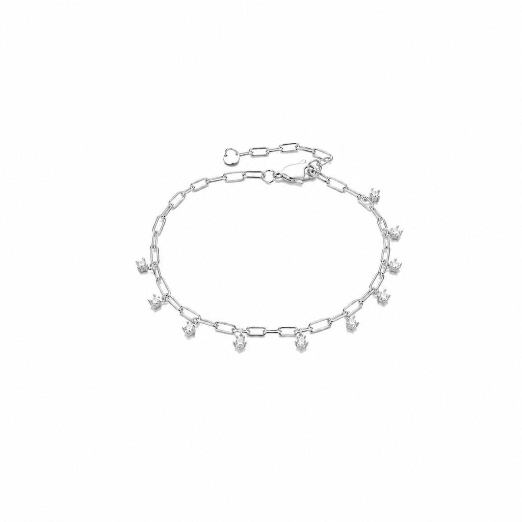 Pulsera plata 925 eslabón alargado de hilo redondo con zirconita