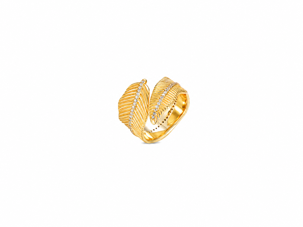 Anillo plata 925 hoja irregular con zirconitas abierto