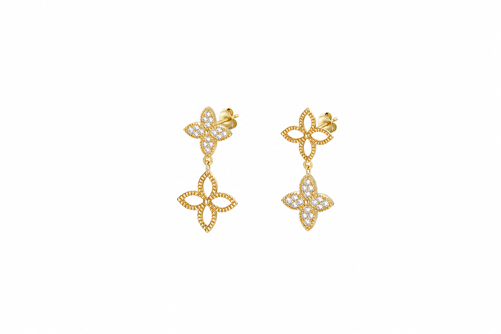 Pendiente plata 925 dos flores de zirconitas