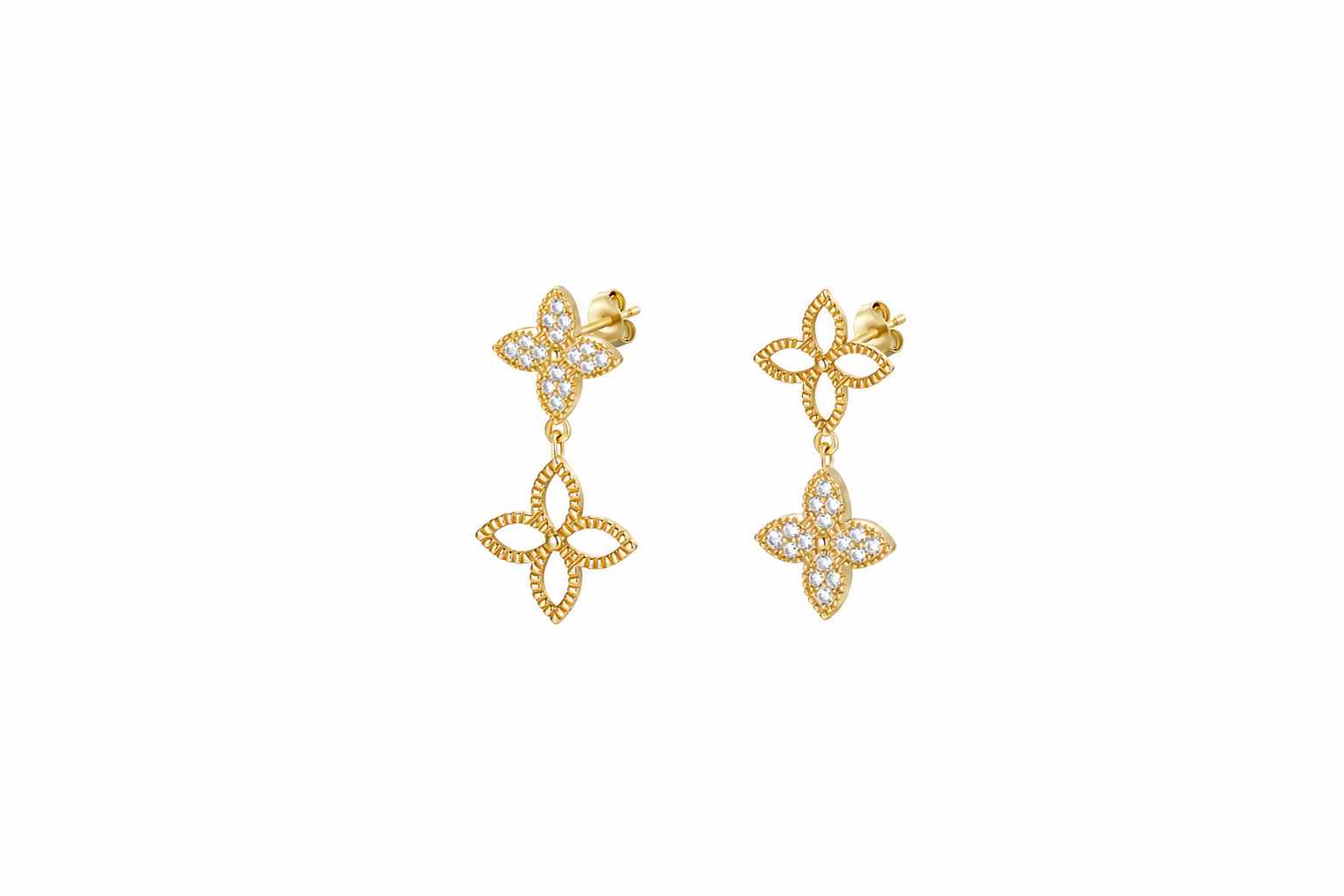 Pendiente plata 925 dos flores de zirconitas