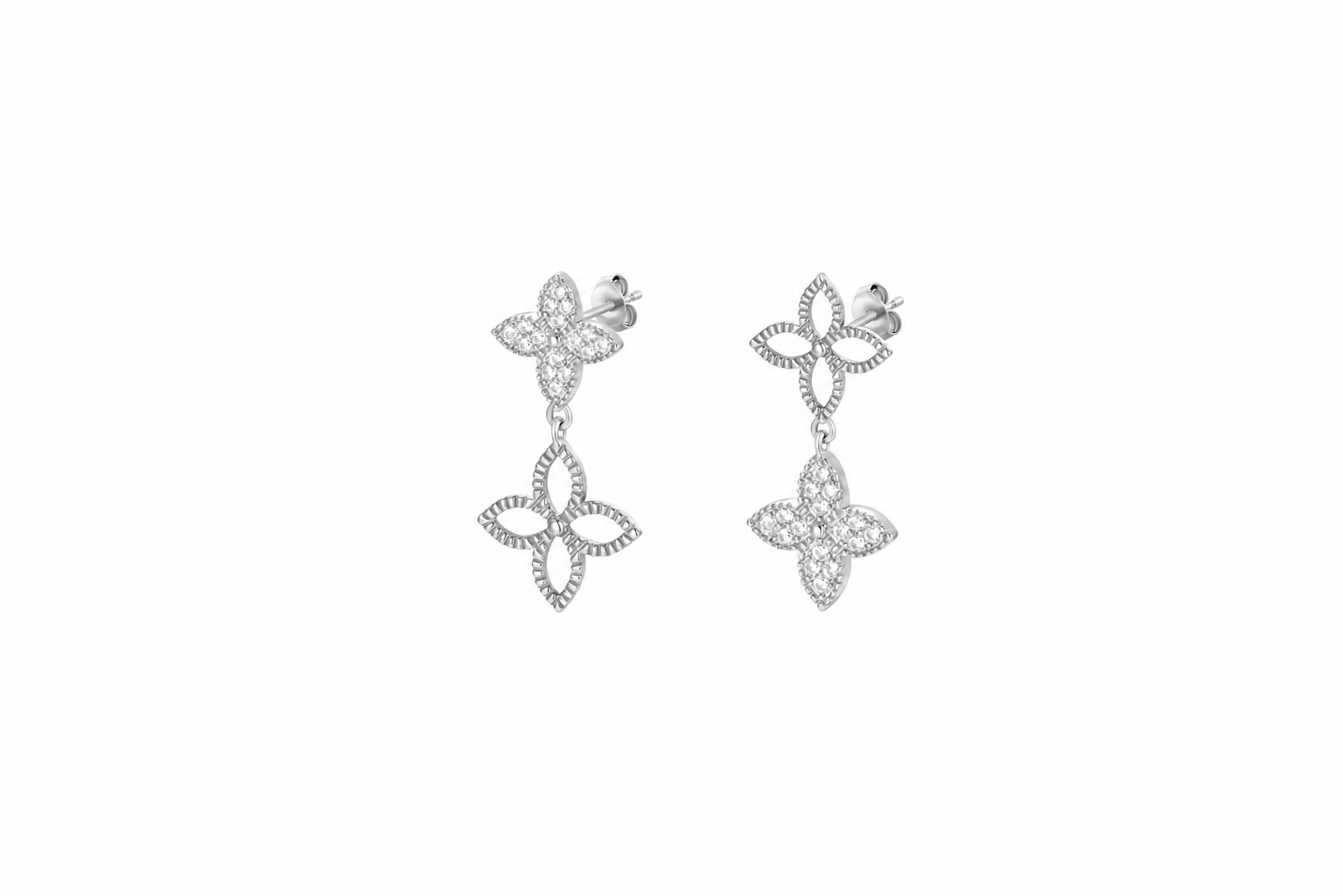 Pendiente plata 925 dos flores de zirconitas