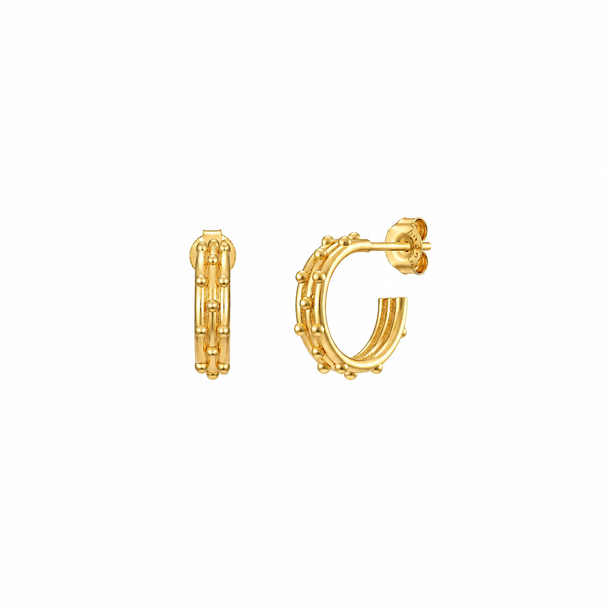 Pendientes Aro con Bolitas - 15 mm - Bañado oro y Plata Rodiada