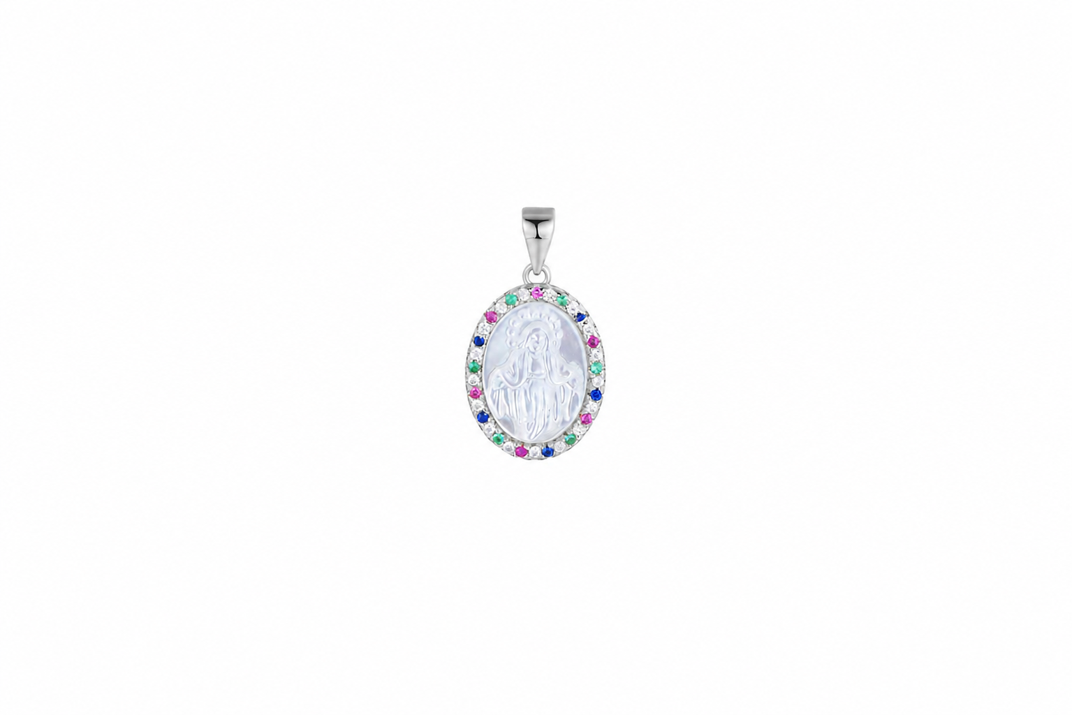 Colgante plata 925 medalla virgen con zirconitas