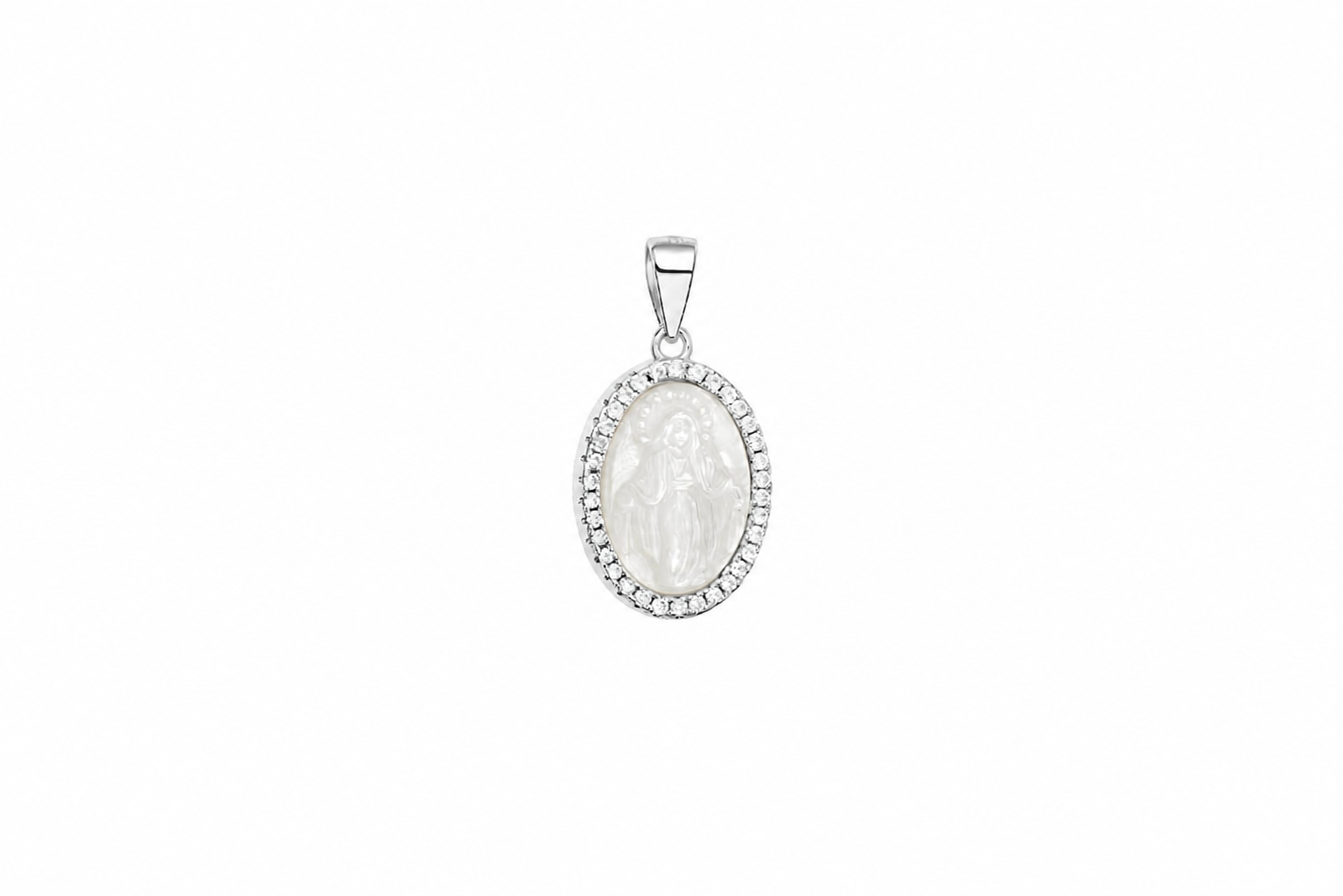 Colgante plata 925 medalla virgen con zirconitas