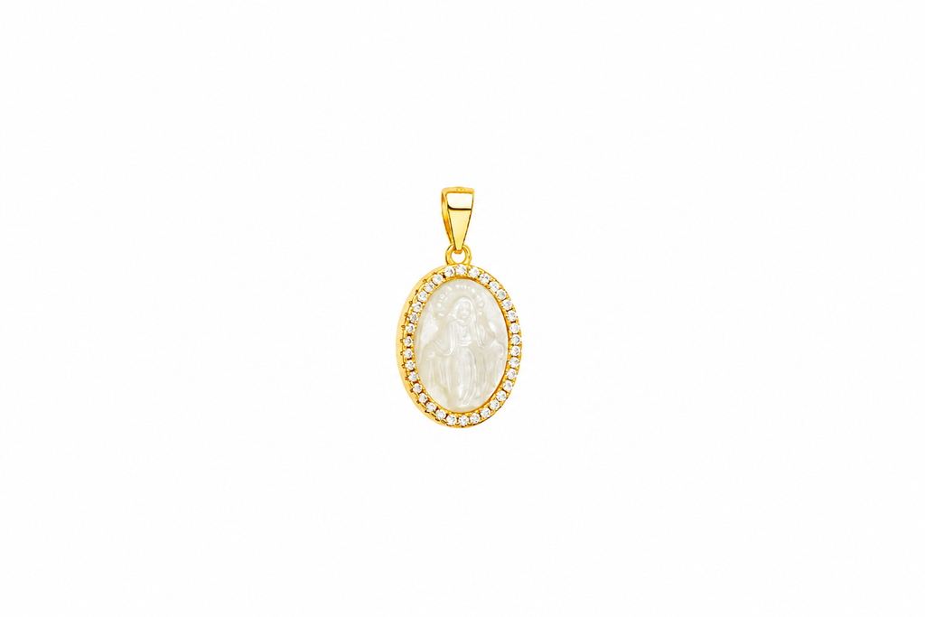 Colgante plata 925 medalla virgen con zirconitas
