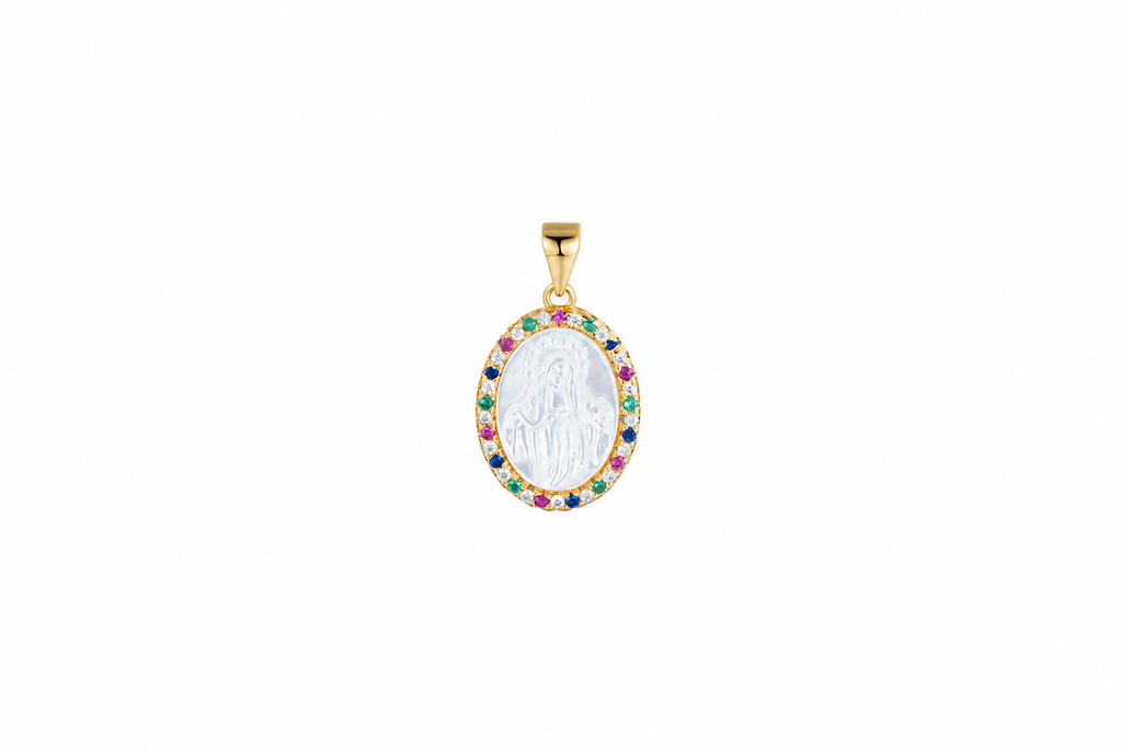 Colgante plata 925 medalla virgen con zirconitas