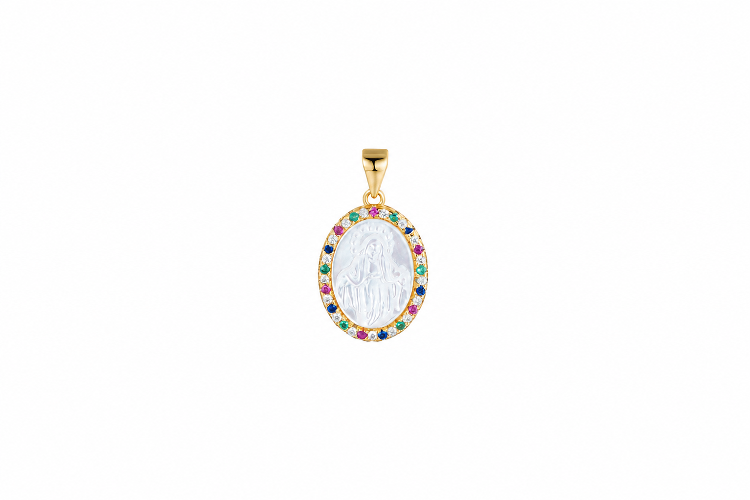 Colgante plata 925 medalla virgen con zirconitas