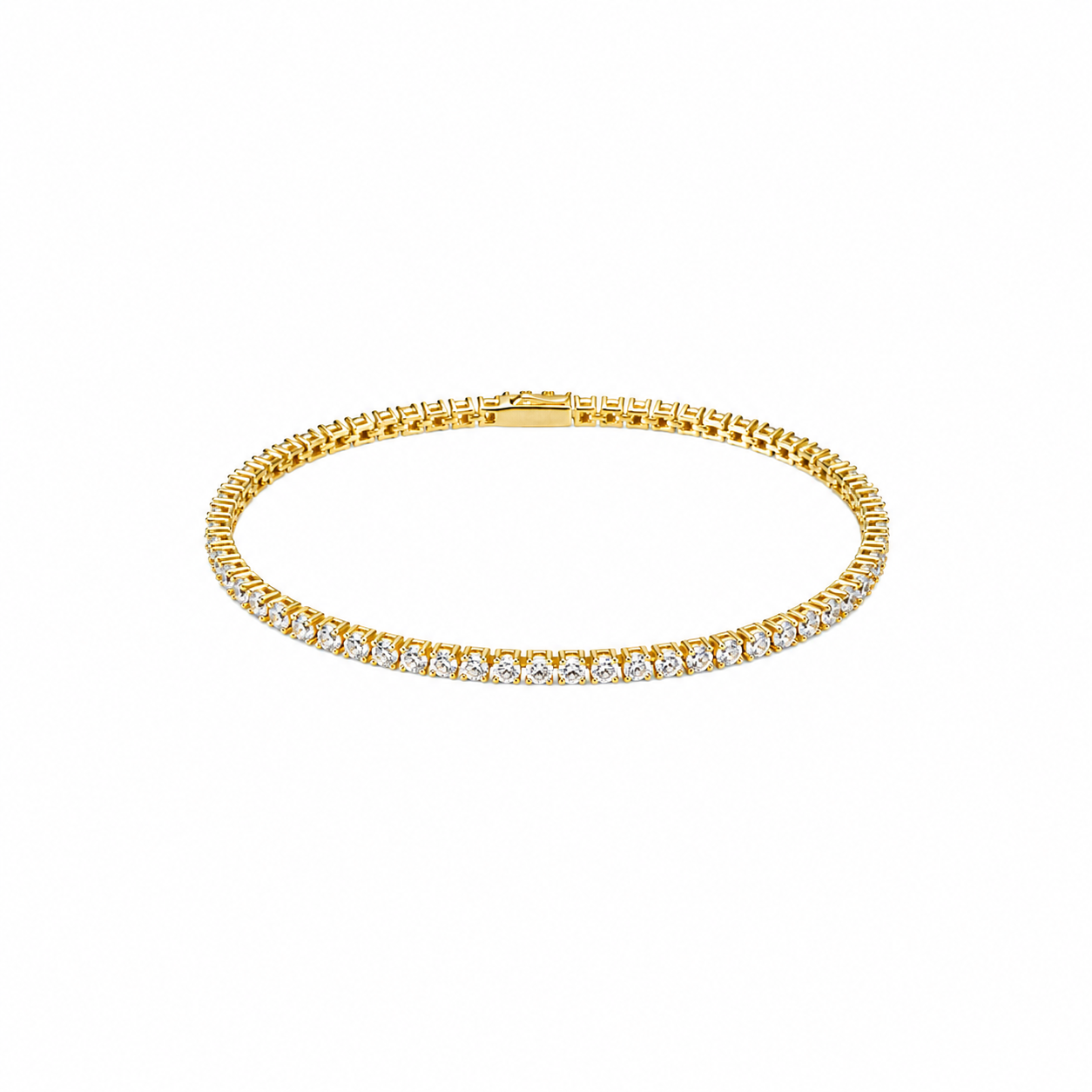 Pulsera Tenis - Moissanita - 2,5 mm - 18 cm - Bañada Oro y Plata Rodiada