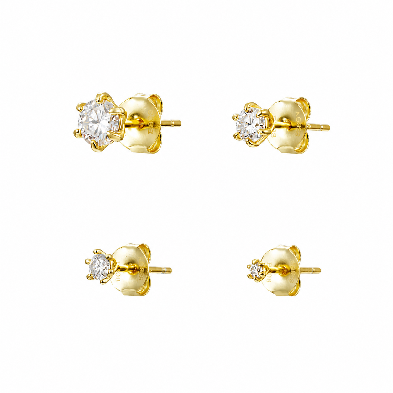 Pendientes Moissanita - Botón - 2, 3, 4, 5 mm - Bañado Oro y Plata Rodiada