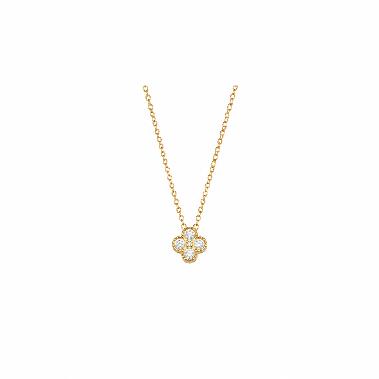 Collar Flor Circonita - 38 + 5 cm - Bañado Oro y Plata Rodiada