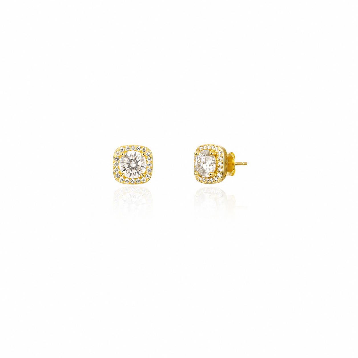 Pendientes con piedra Moissanita - Botón - 7 mm - Bañado en Oro y Plata Rodiada