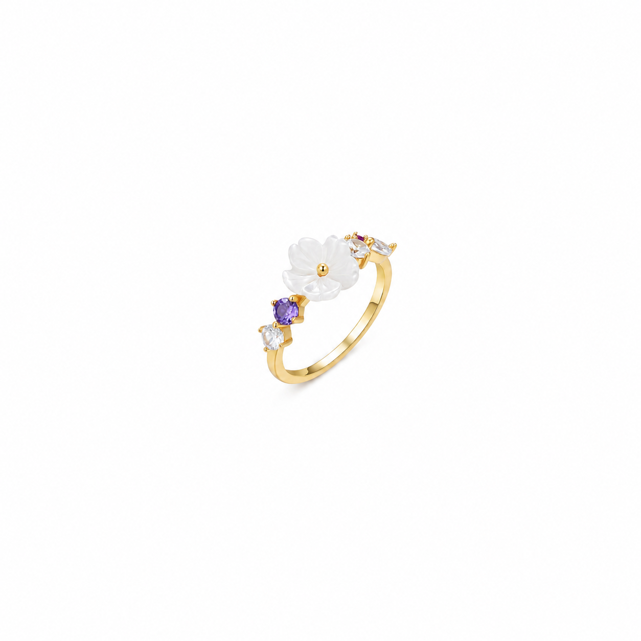 Anillo plata 925 flor de nacar mix de zirconitas