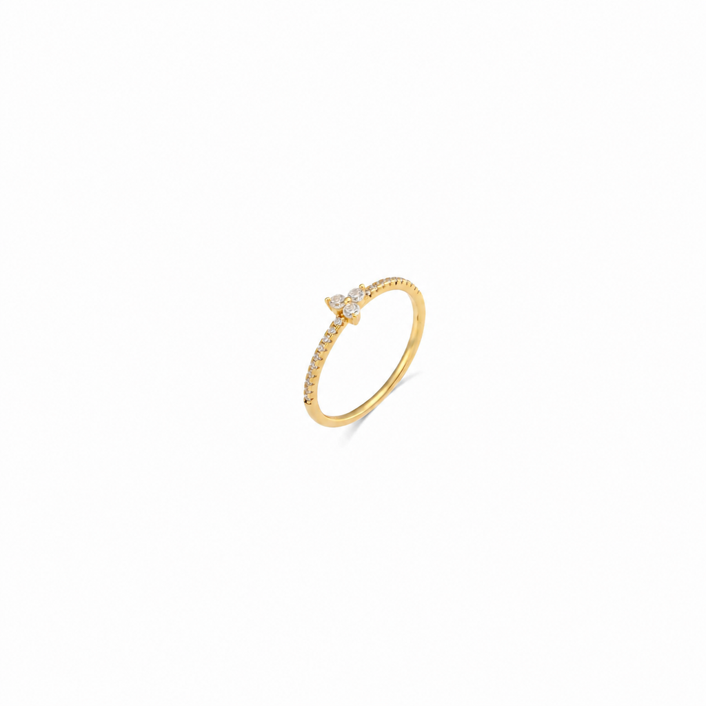 Anillo Flor Circonita - Bañado Oro y Plata Rodiada