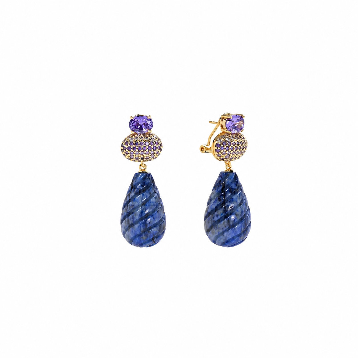 Pendientes Lágrima Mineral - Circonita - 45 mm - Bañado Oro