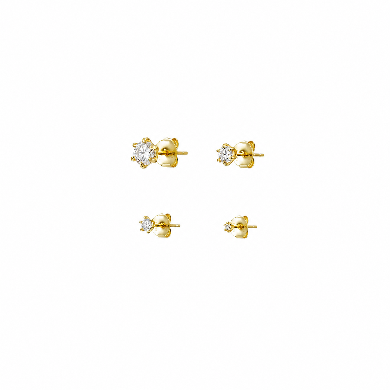 Pendientes con plata Moissanita - Botón - 2, 3, 4, 5 mm - Bañado en Oro y Plata Rodiada