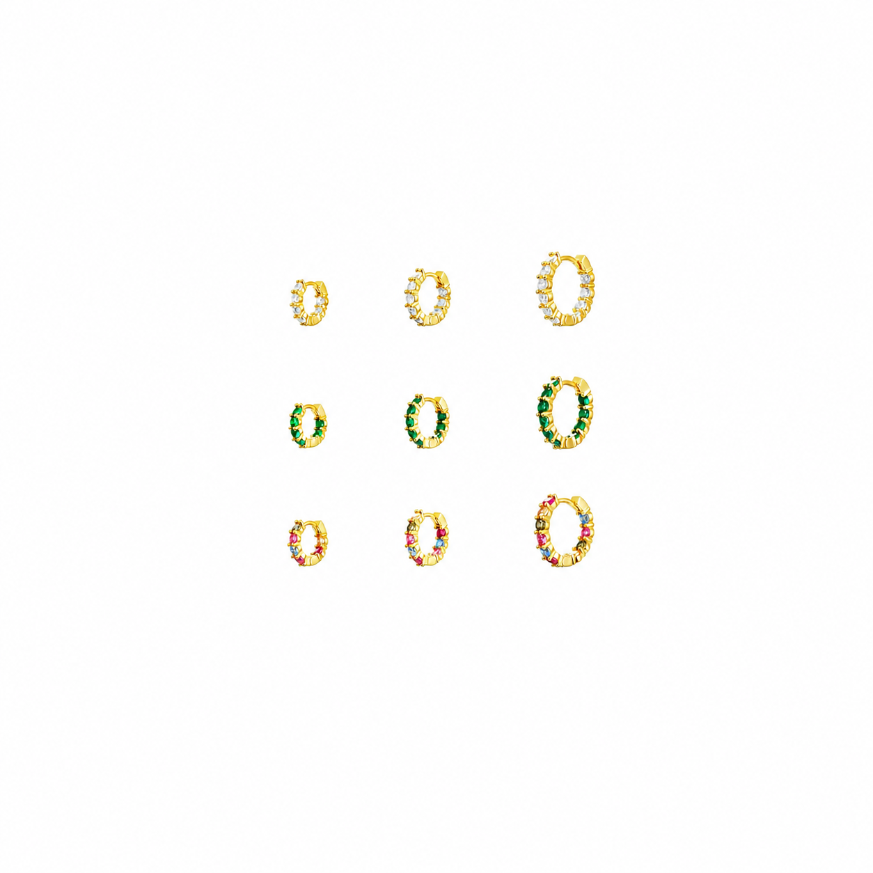 Pendientes Aro - Circonita - 12,15,17 mm - Bañado Oro y Plata Rhodiada
