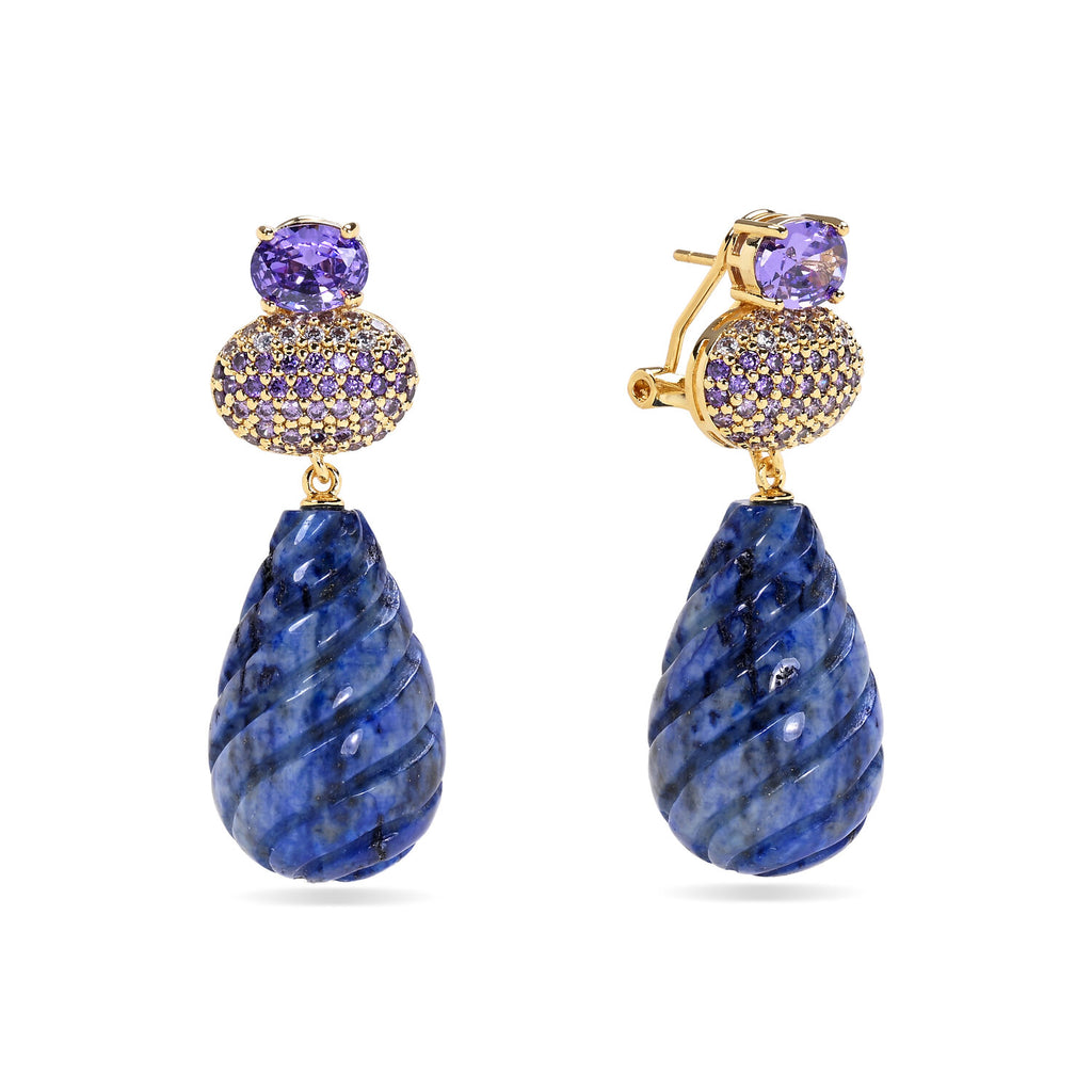 Pendientes Lágrima Mineral - Circonita - 45 mm - Bañado Oro